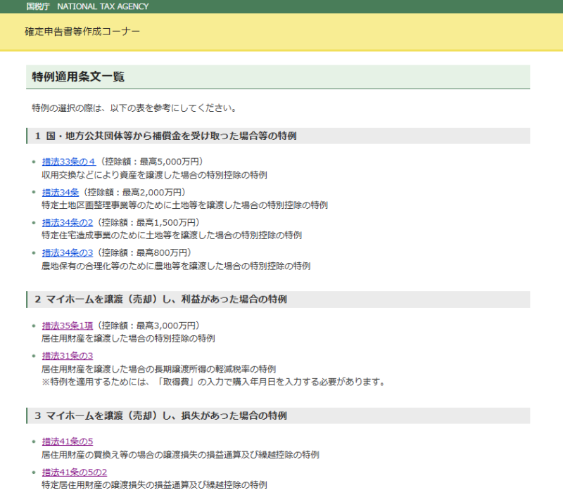 特例適用条文一覧